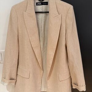 ZARA Beige Linen Blazer with rolled up sleeves